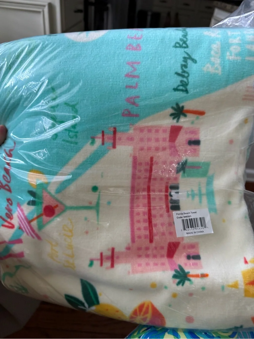 Spartina 449 Florida Map Beach Towel - Aqua, Coral, Yellow, Pink